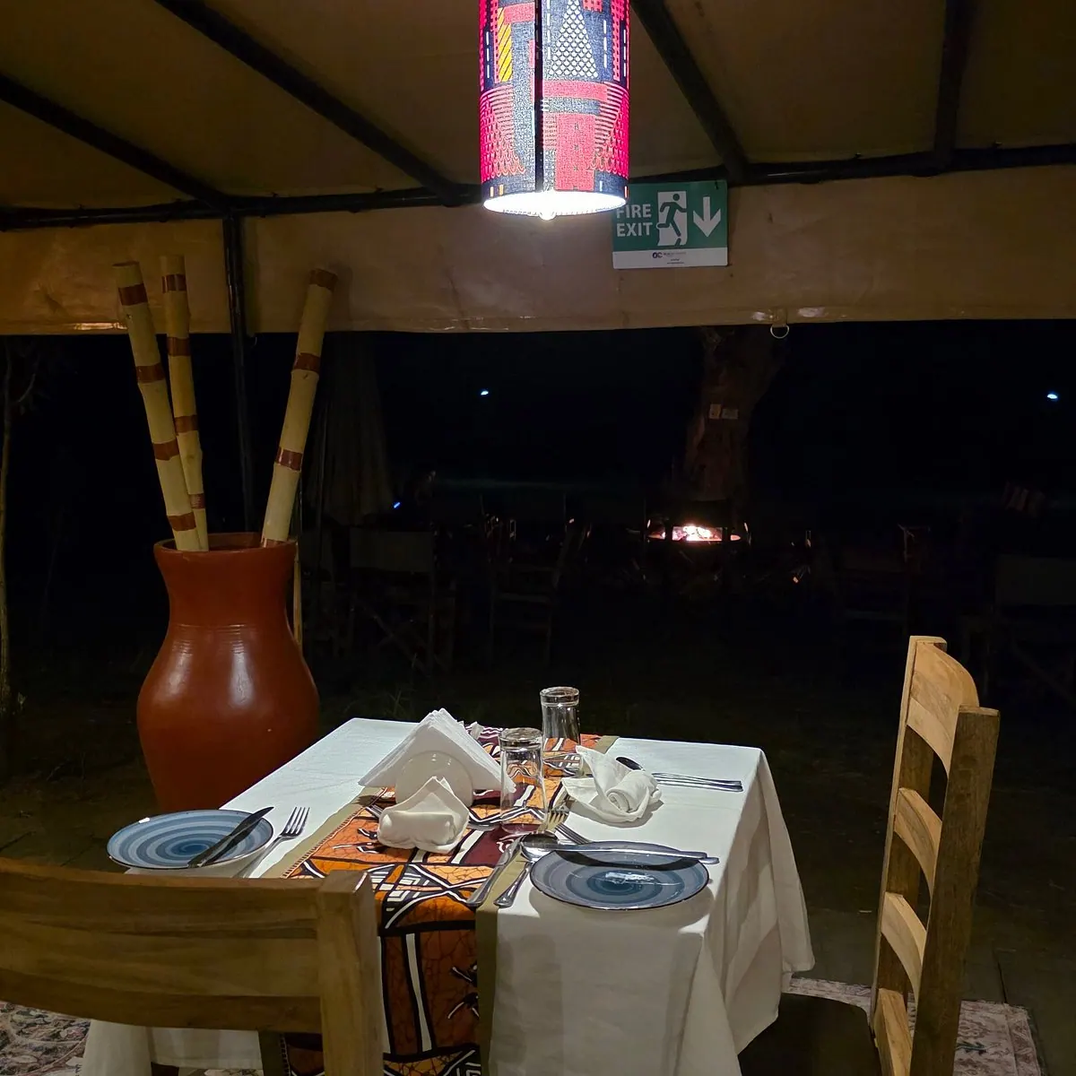 Table set for dinner in the mess tent
