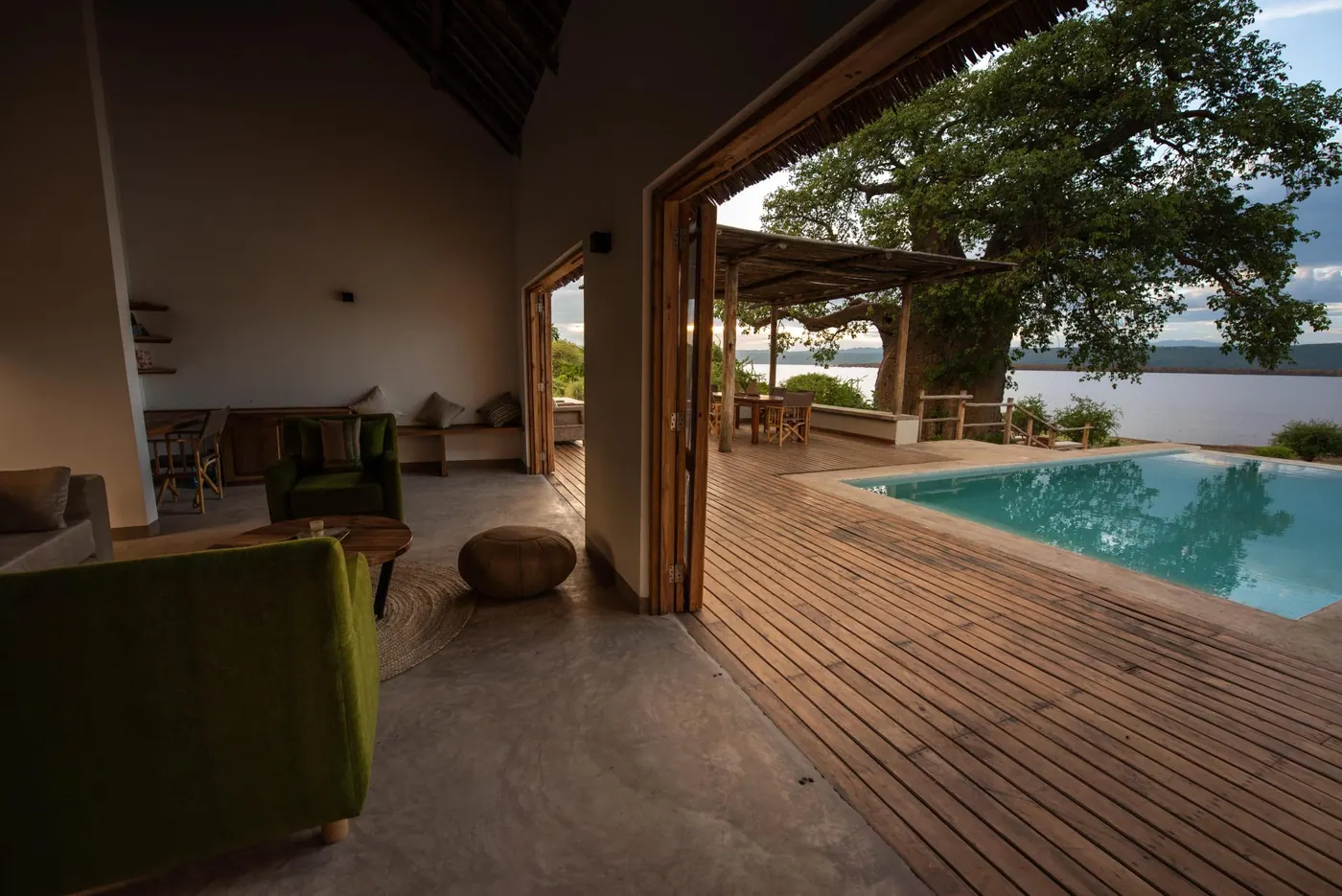 Interior opening onto the pool deck