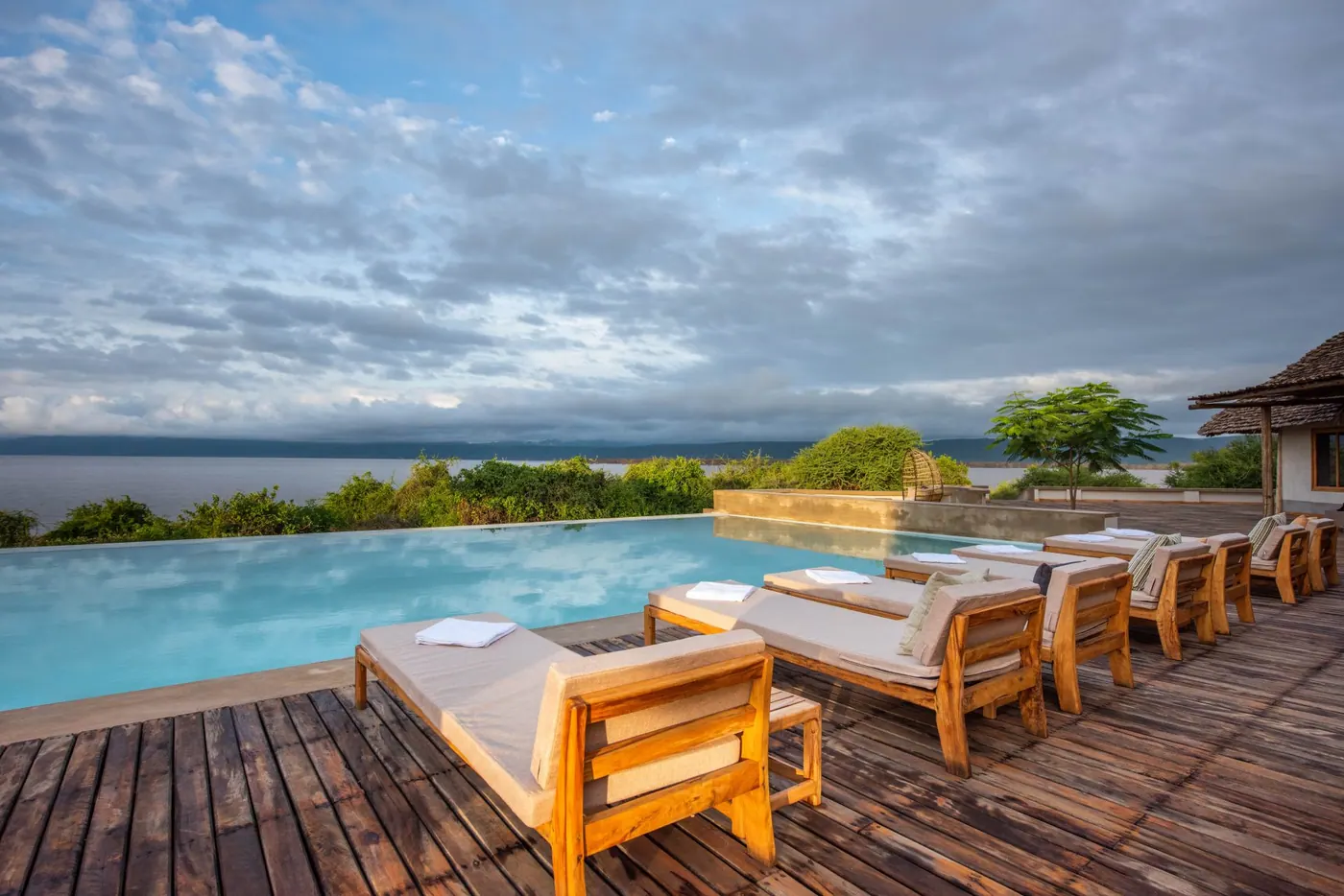 Daybeds on the pool deck