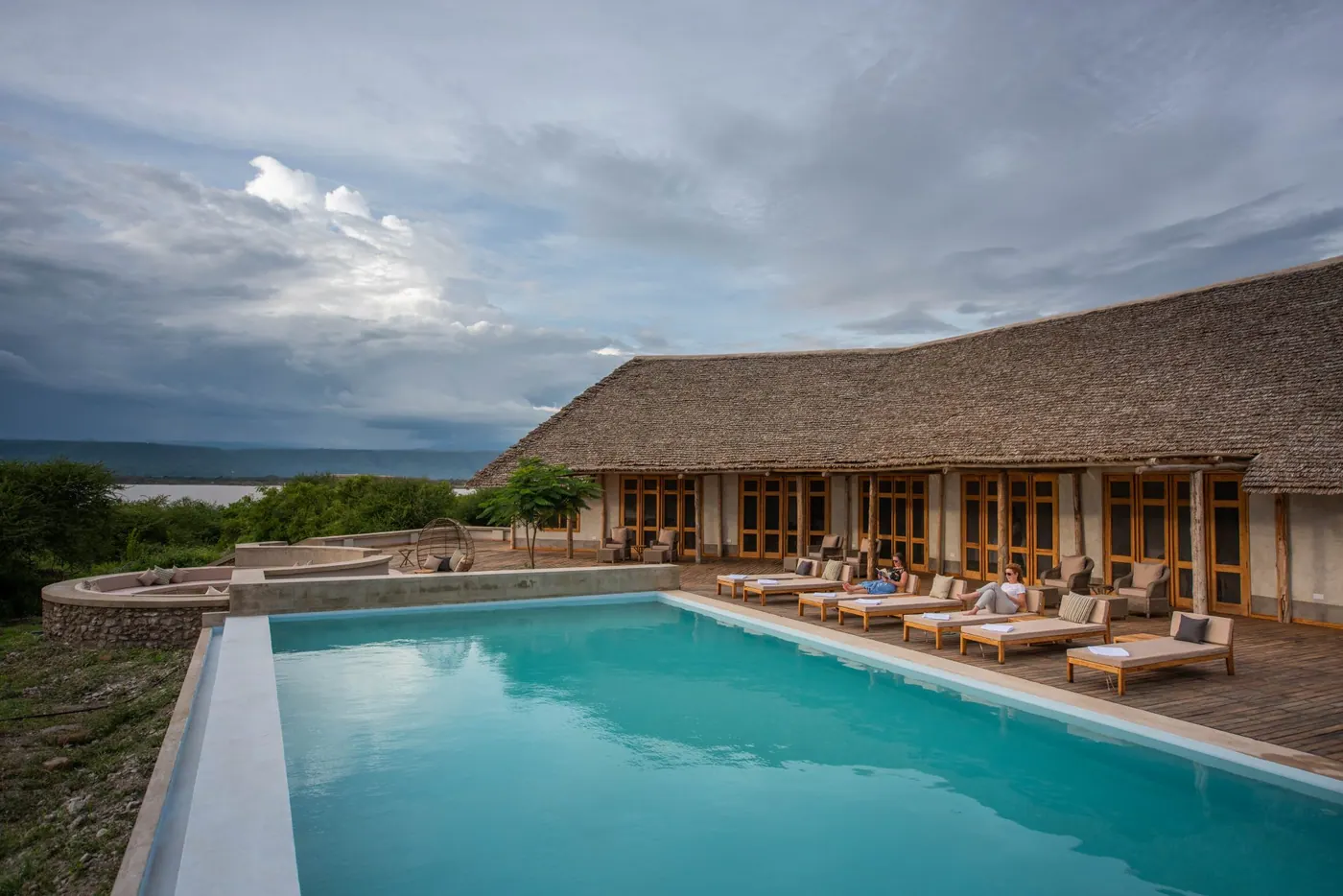 Pool and loungers at the lodge