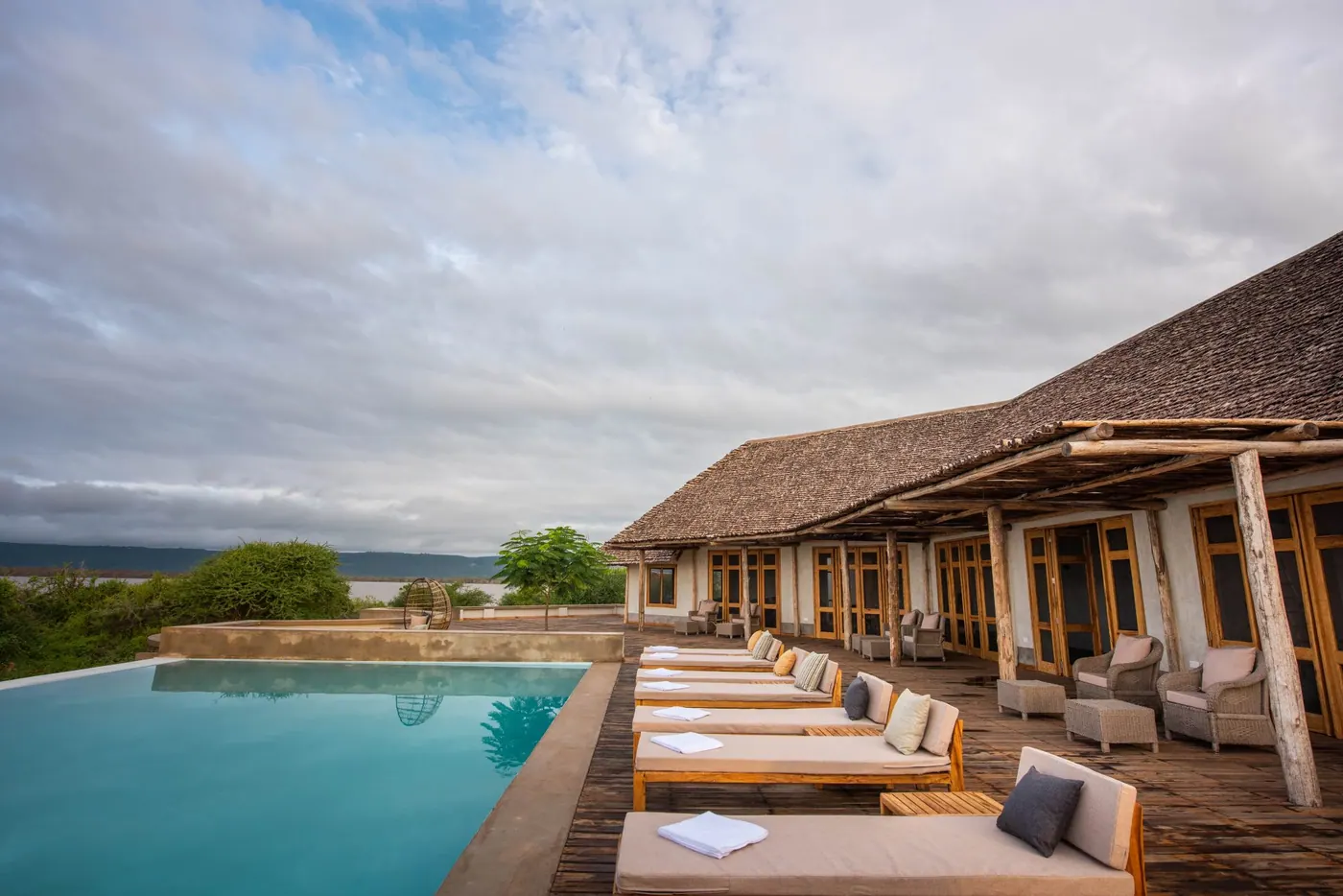 Loungers along the poolside