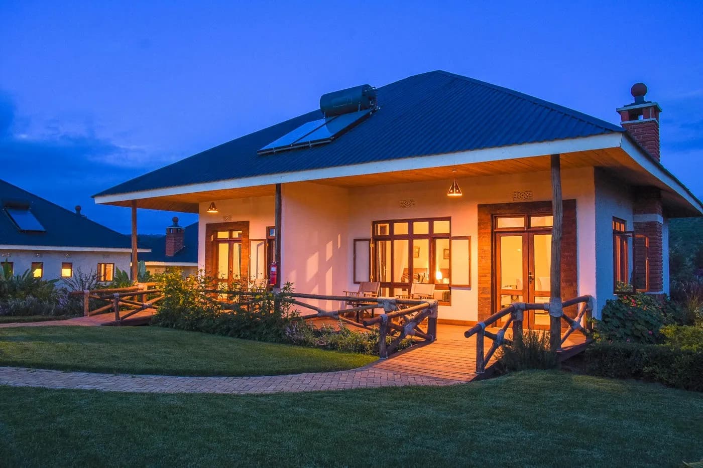 A cottage veranda at dusk