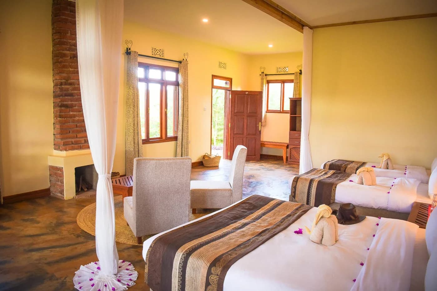Room with a fireplace and sitting corner