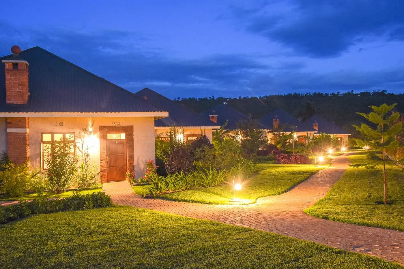 Garden path lit in the evening