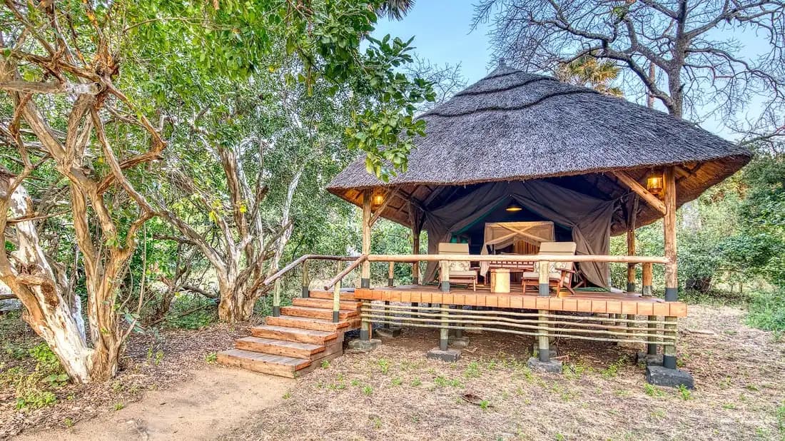 A tented room on its raised platform