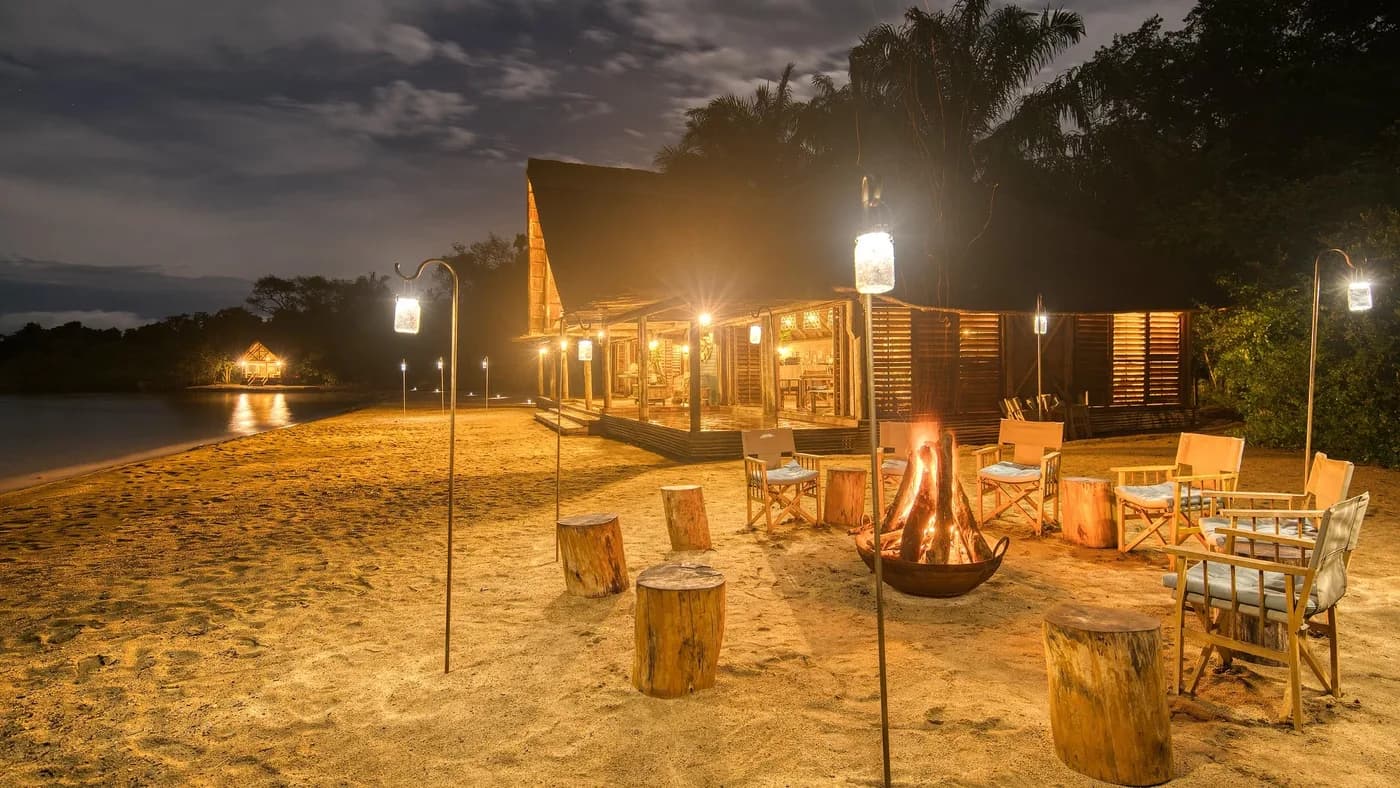 Fire pit on the beach at night