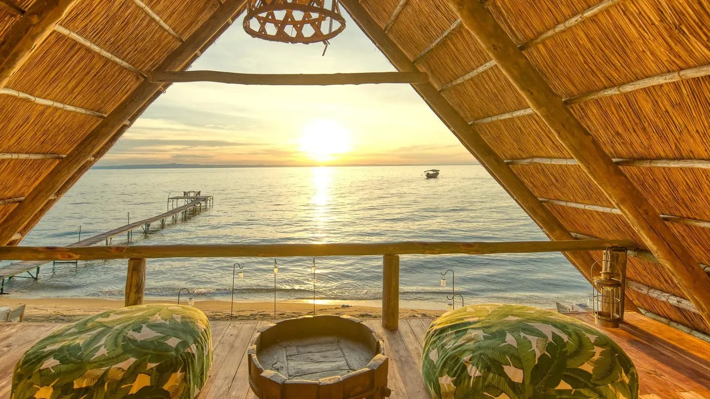 Sunset over Lake Tanganyika from a tent