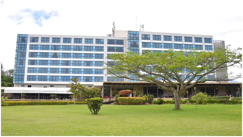 The hotel across the lawns