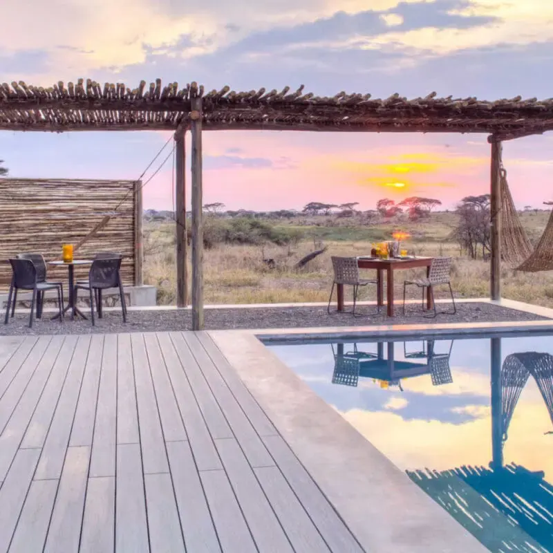 Pool and pergola at sunset