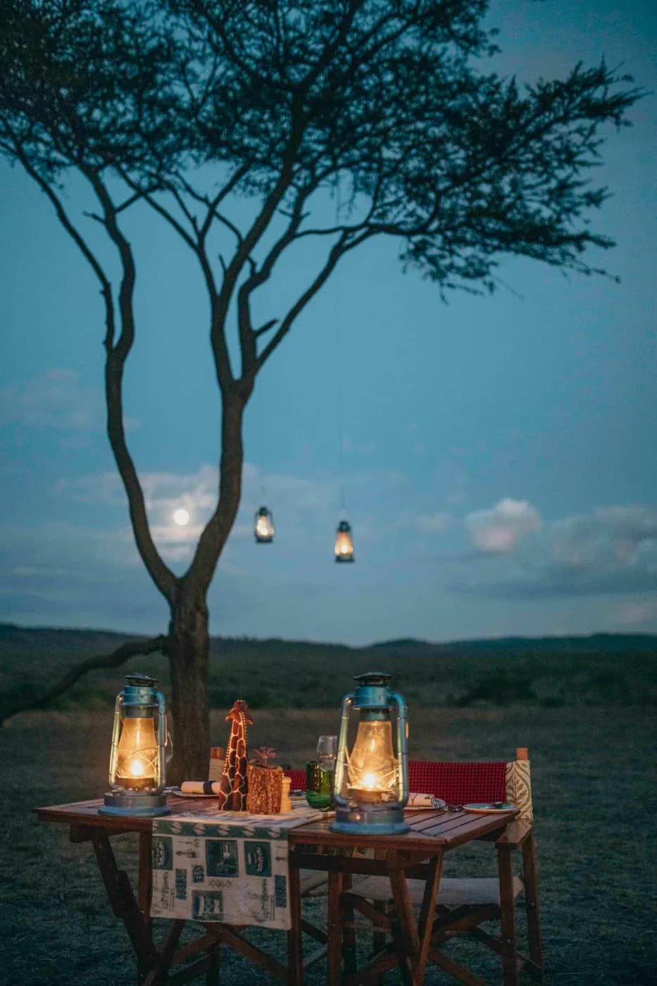 Table and lanterns under the tree