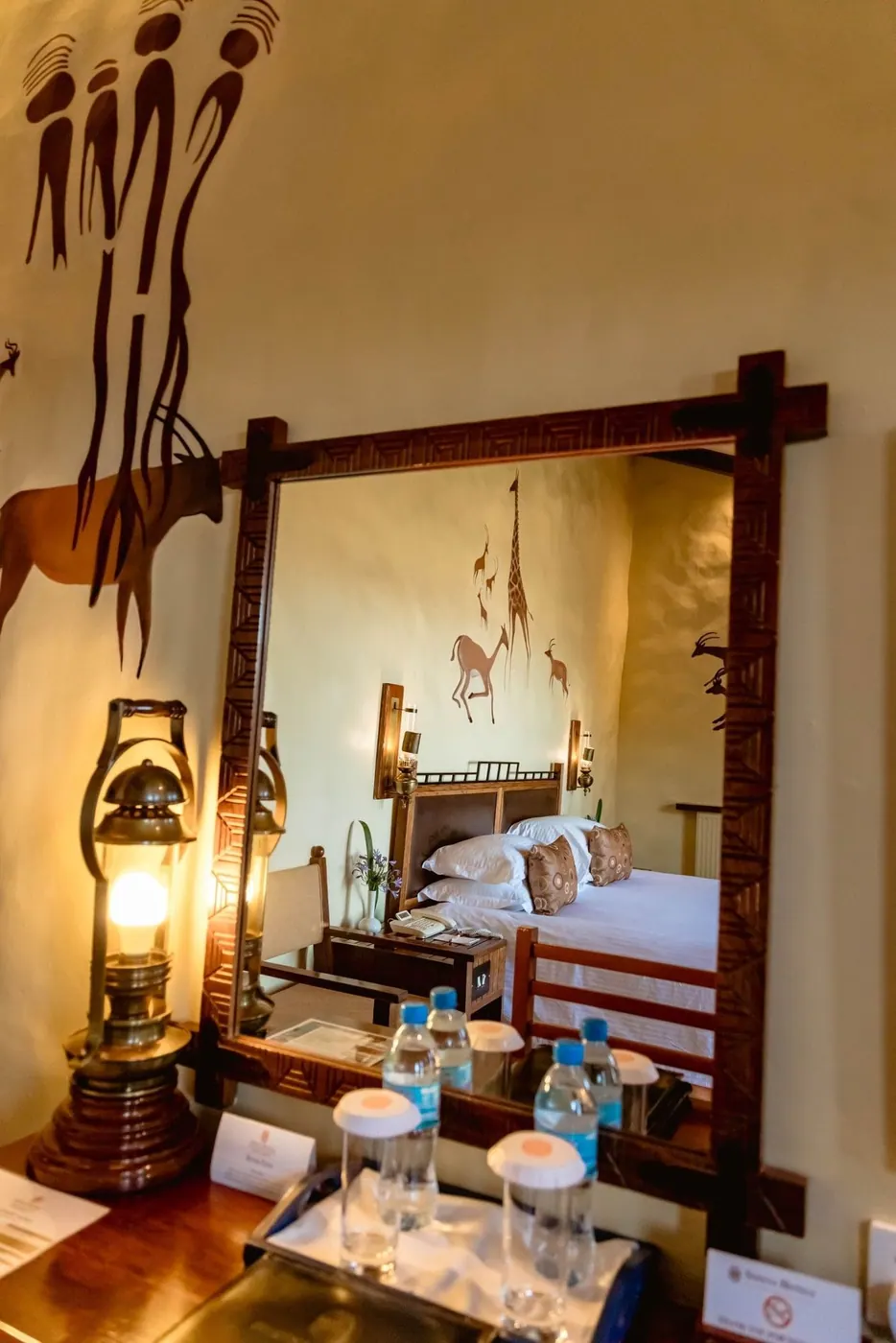 Bedroom with lantern and rock art
