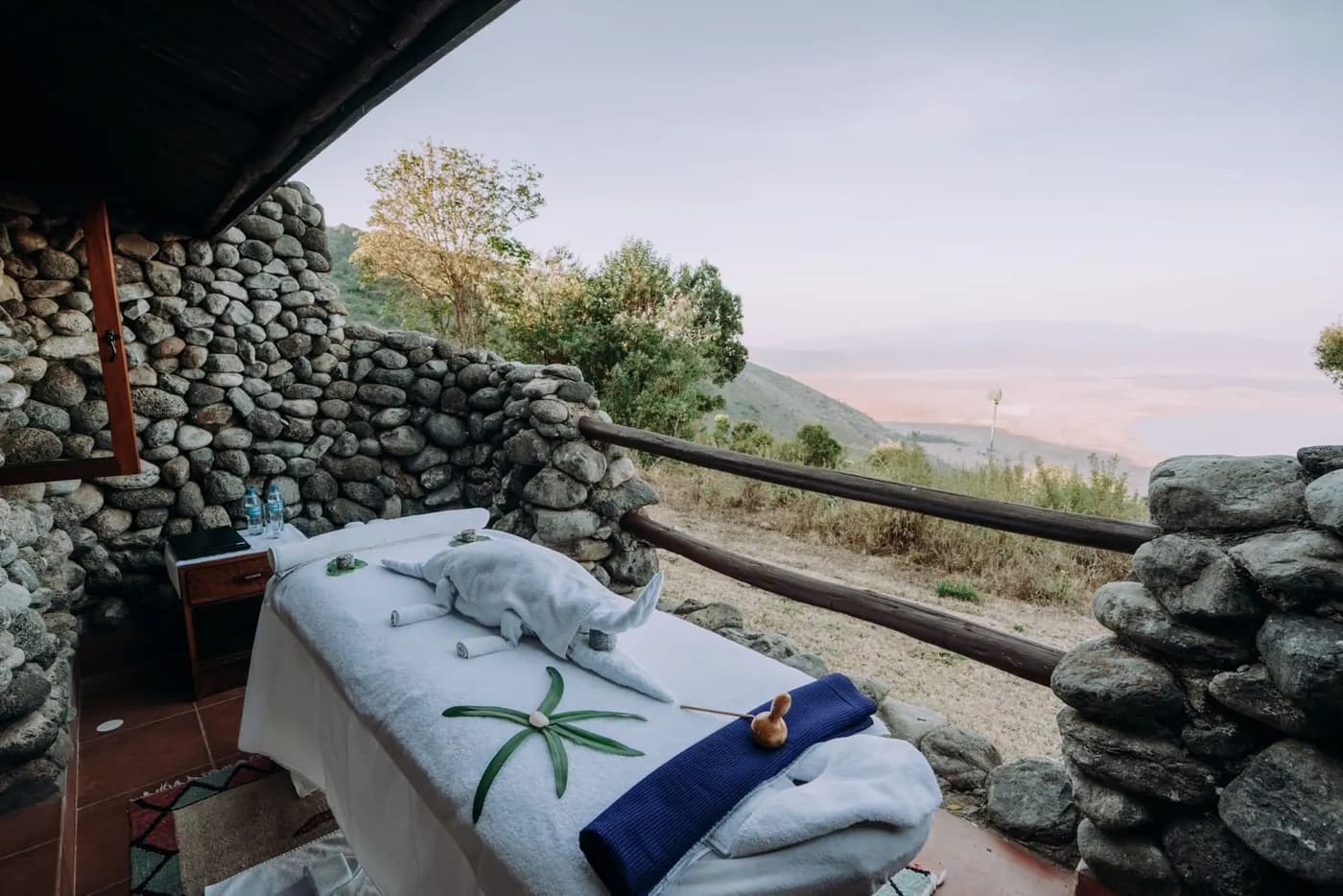 Massage table on the crater rim