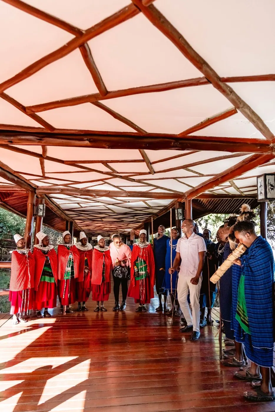 Maasai choir greeting guests
