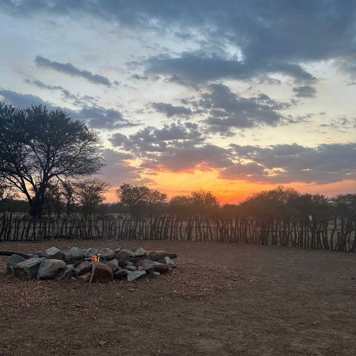 Fire circle at sunset
