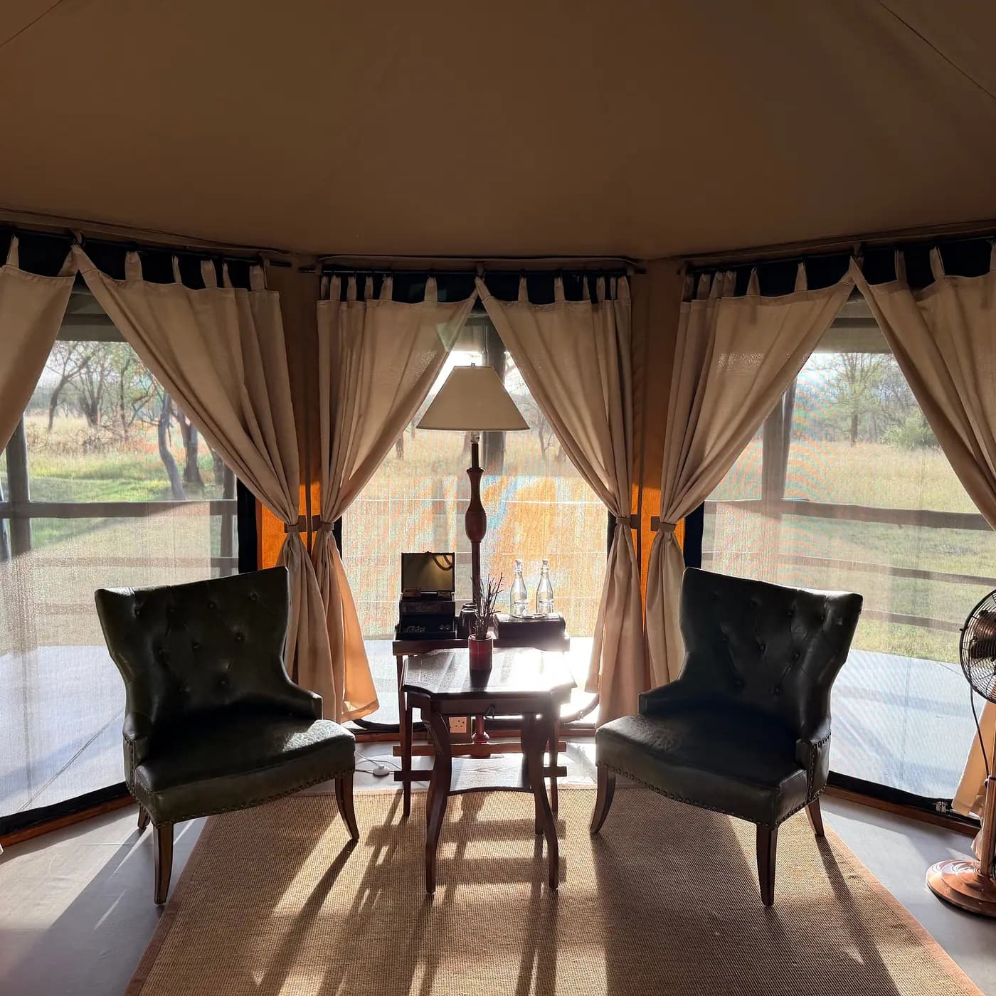 Tent lounge with the plains beyond