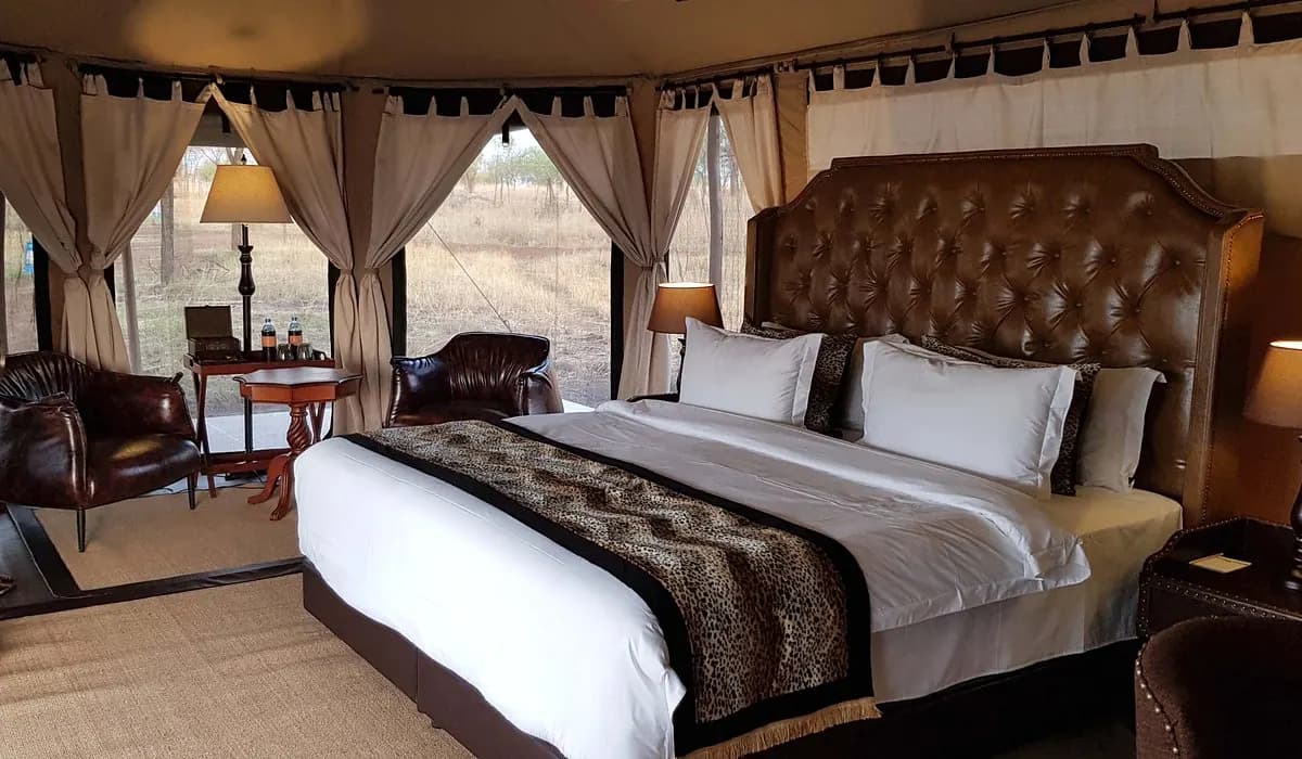 Bed with a leather headboard
