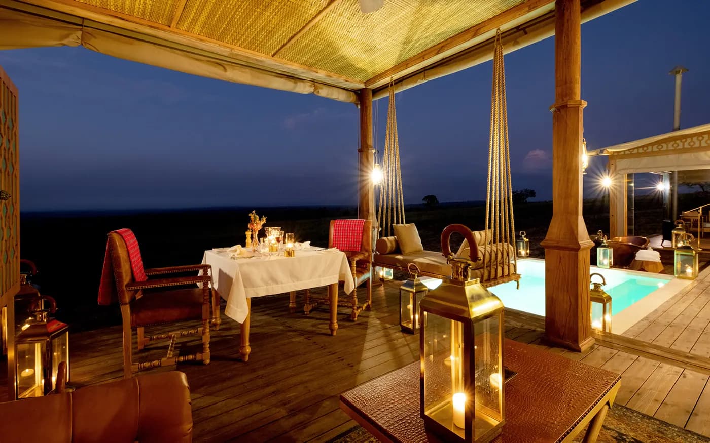 Dining on the deck at dusk
