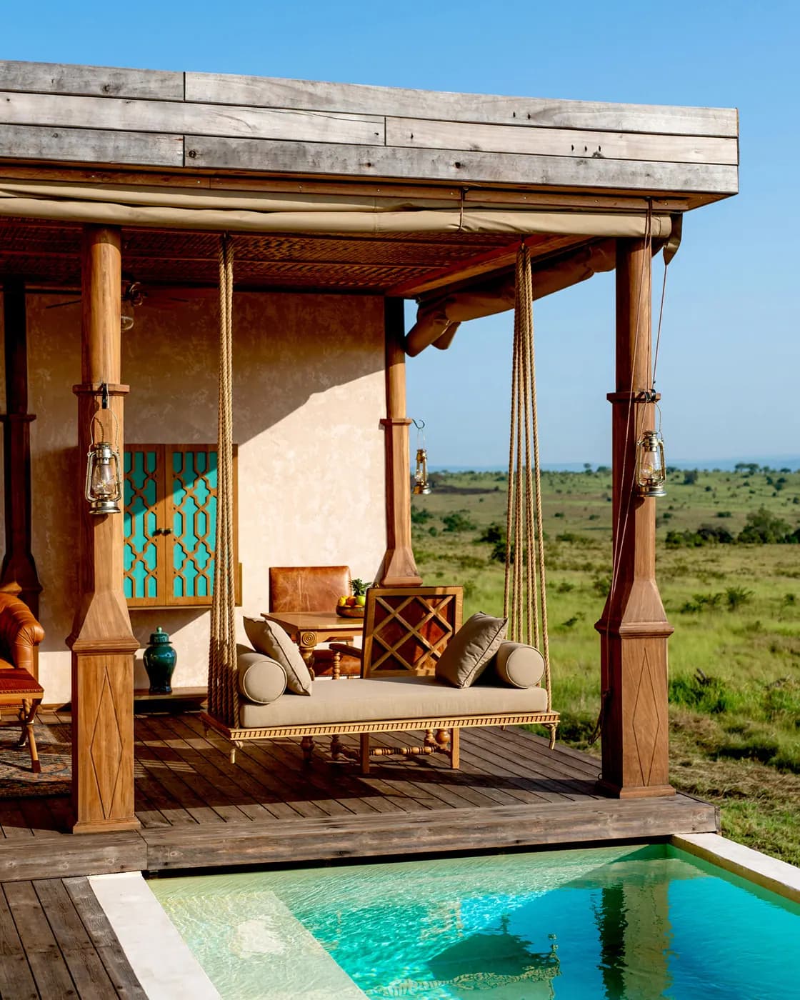 Veranda swing above the pool