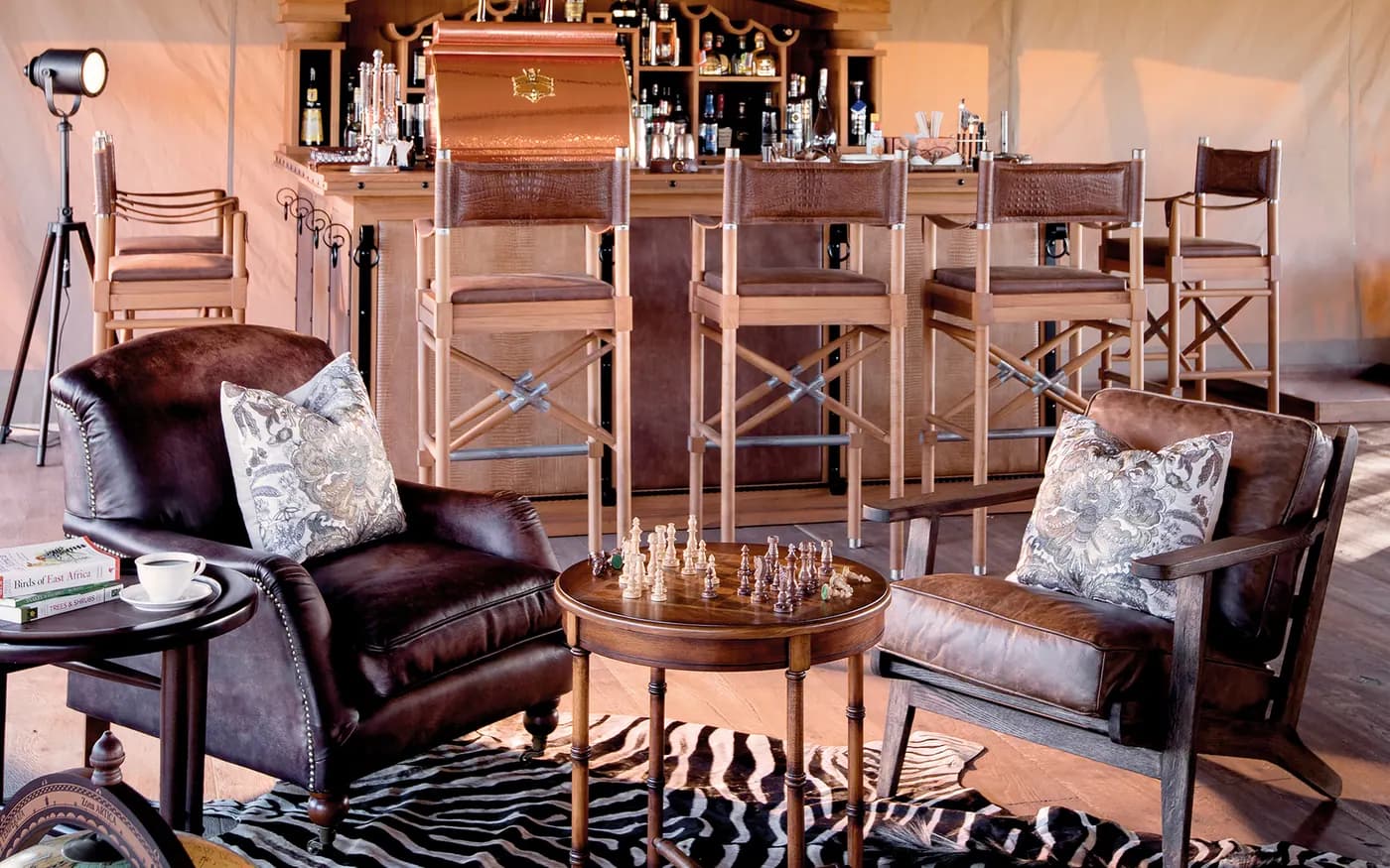 Bar with zebra-hide rug