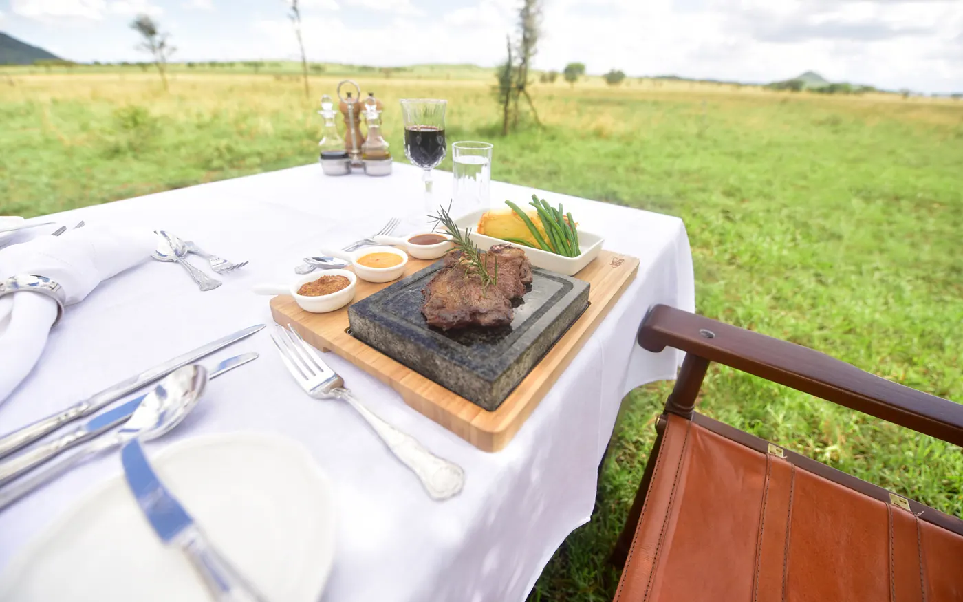 Table set out on the plains