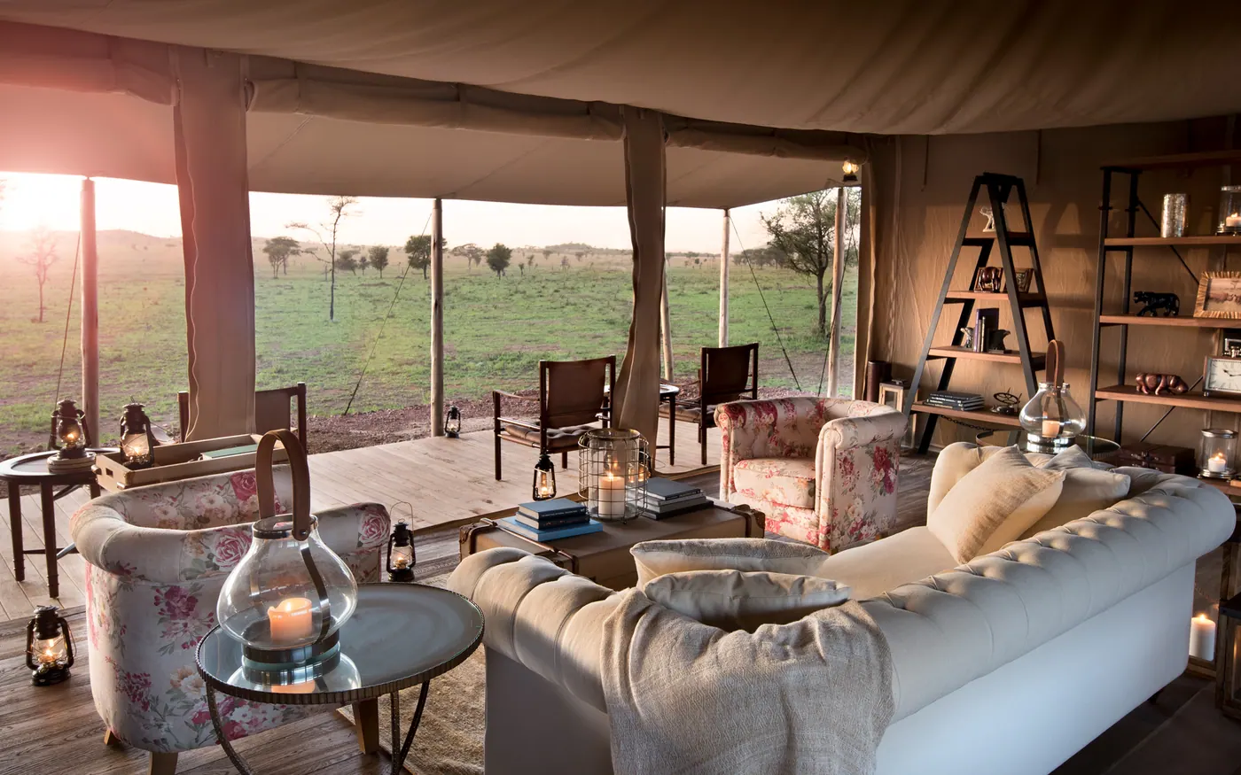 Tent lounge open to the plains