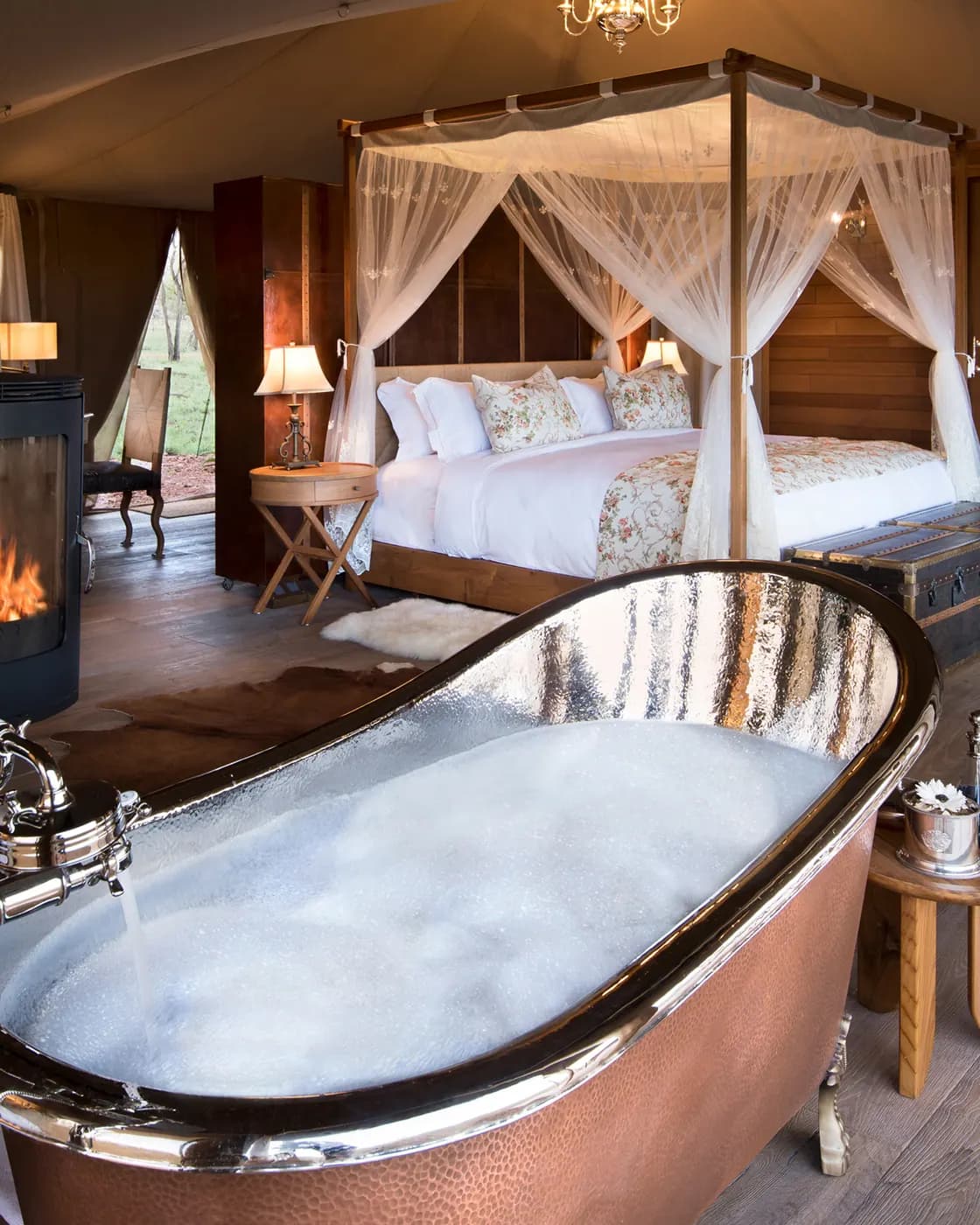 Bath beside the bed