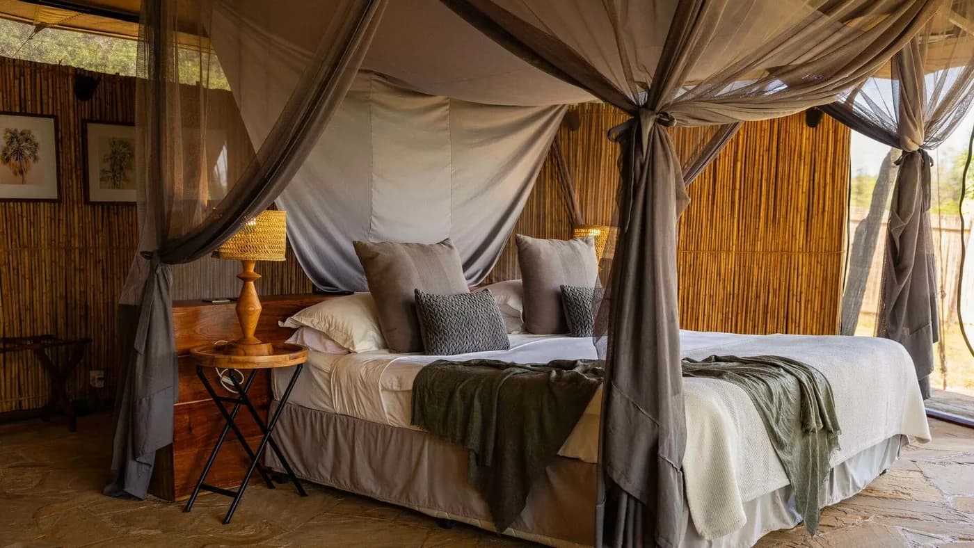 Tent bedroom with a mosquito net