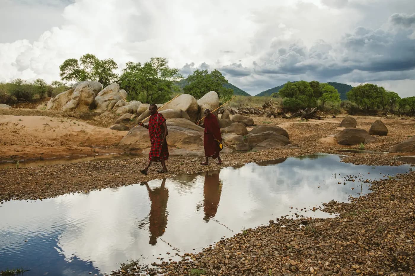 Walking the riverbed with Maasai guides
