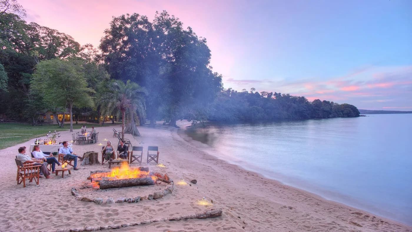 Campfire on the beach at dusk