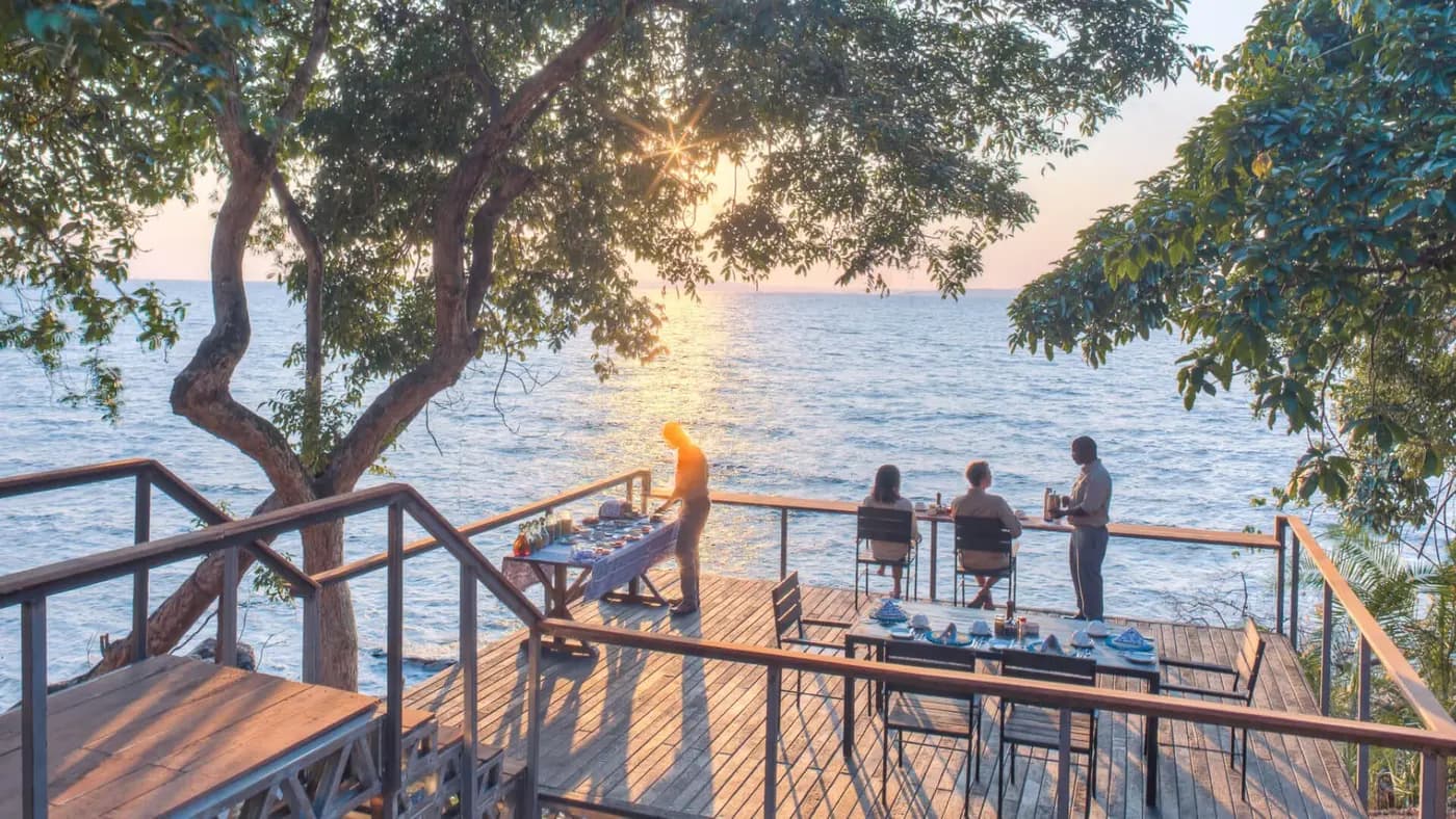 Sundowners on the deck over the lake