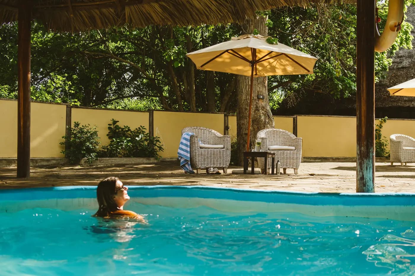 Swimming pool and umbrellas