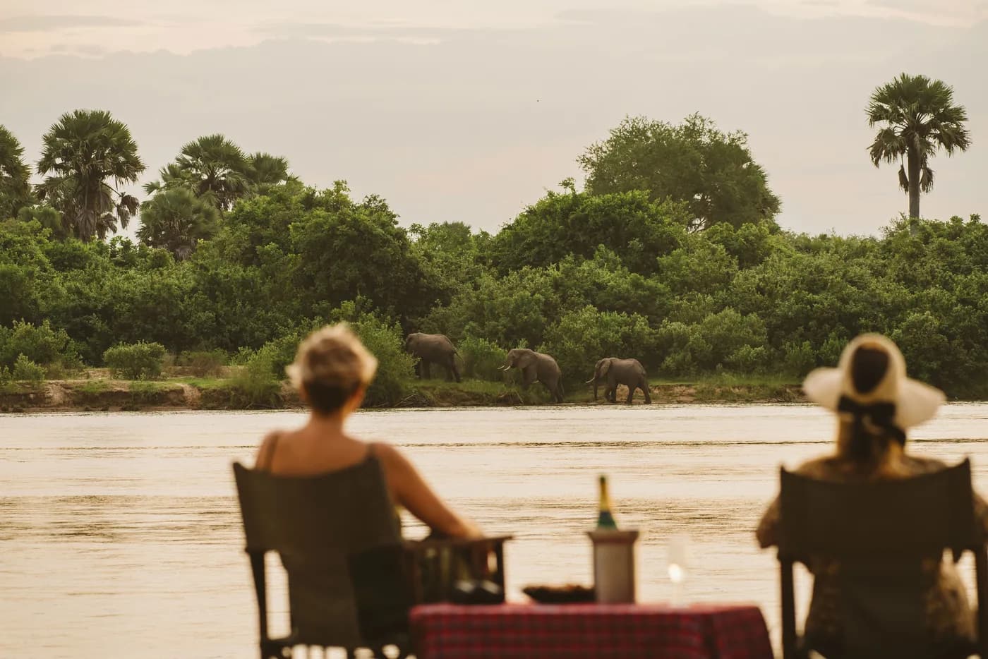 Guests watching the river from the bank