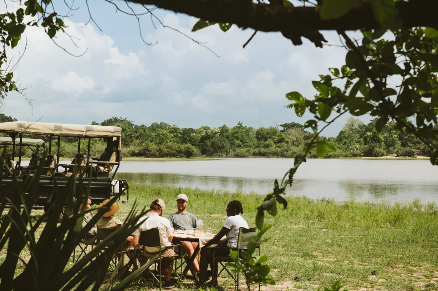 Lunch at a table by the water