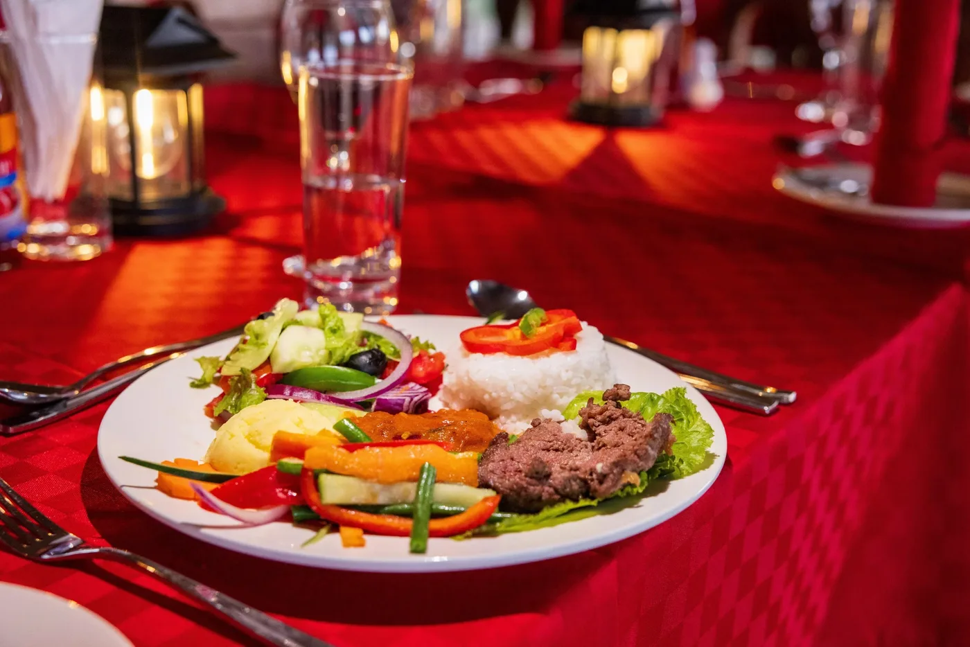 Dinner served in the dining tent