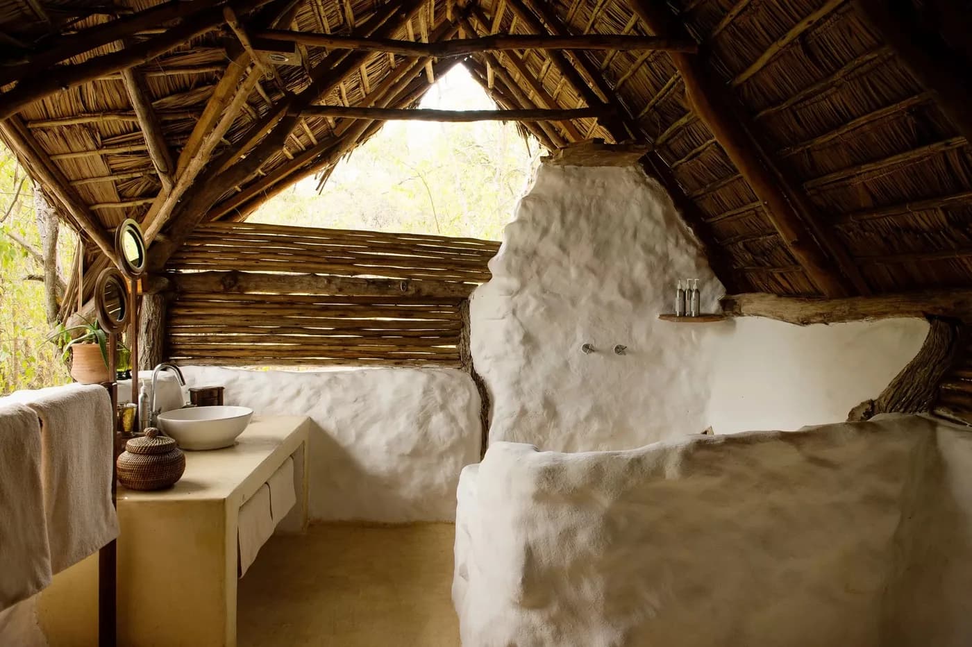 Stone-walled room open to the river