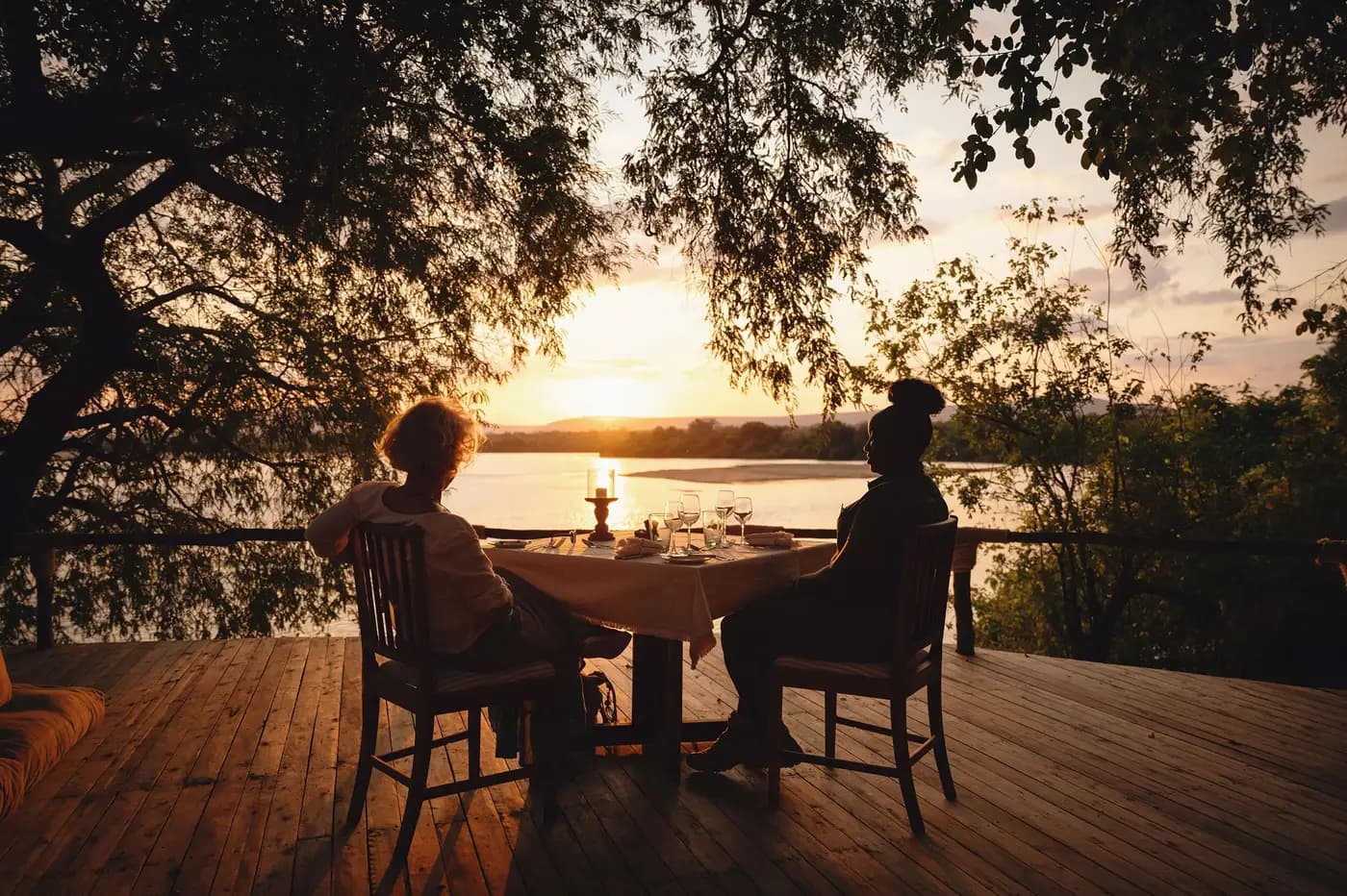 Dinner on the deck at sunset