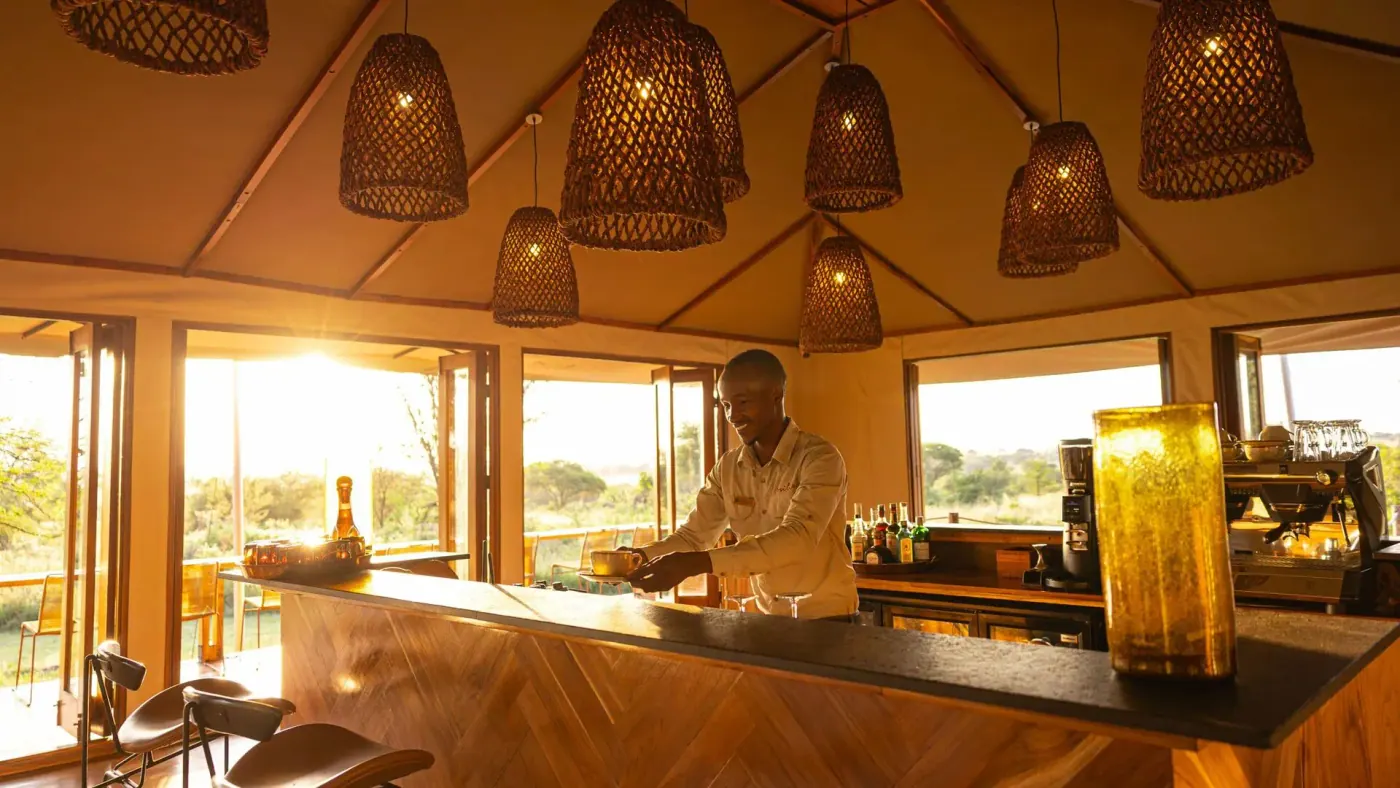The bar under woven lights