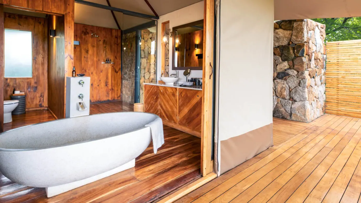 Bath beside the tent deck