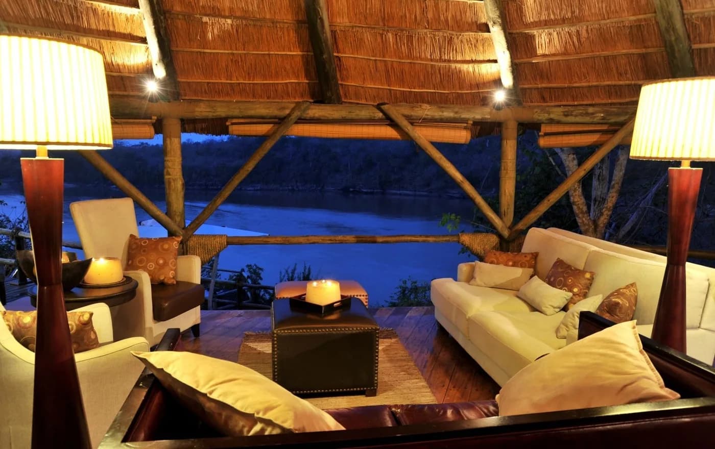 Lounge looking over the river at night