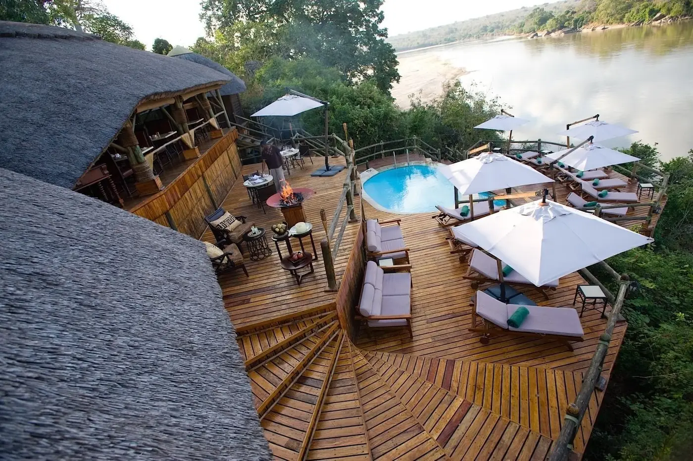 Pool deck and umbrellas