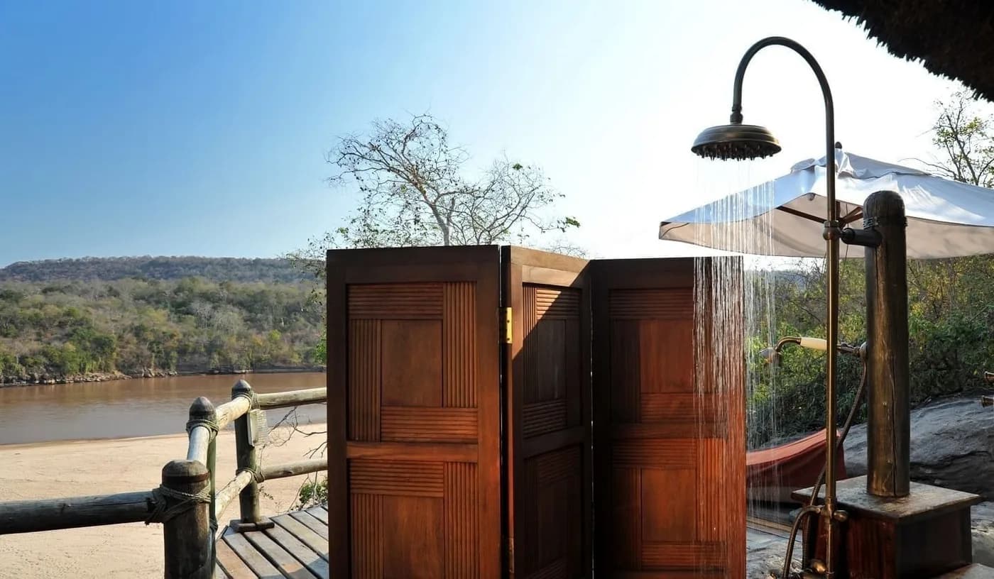 Outdoor shower on the chalet deck