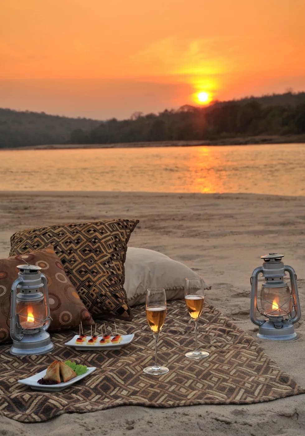Sundowner set up on a sandbank