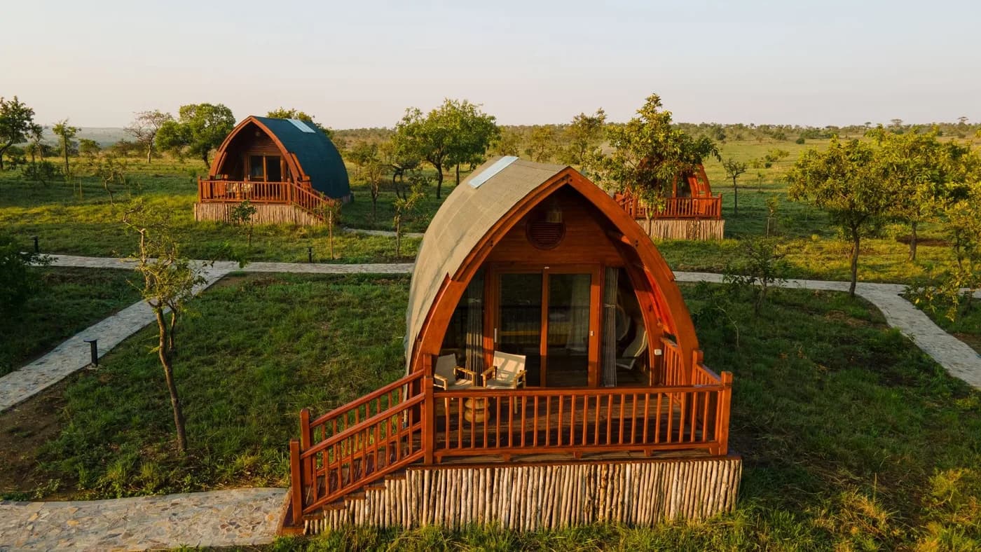 A wooden A-frame chalet