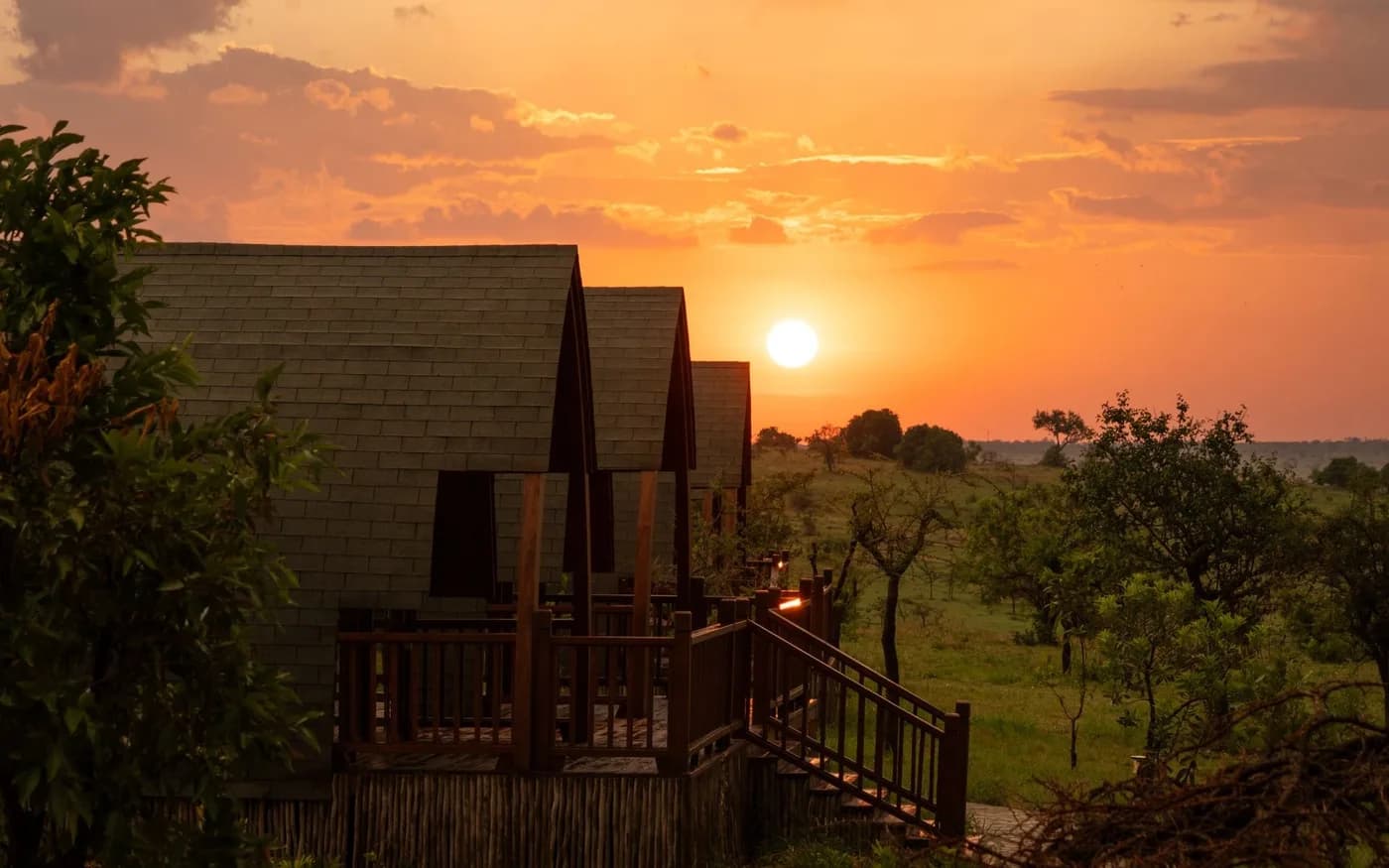 Chalets at sunset
