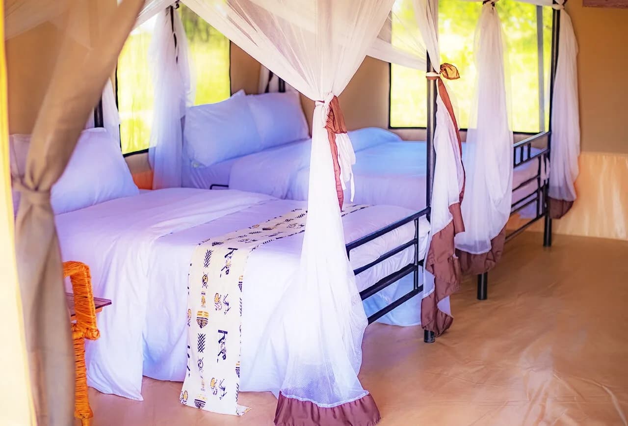 Twin beds in a tent