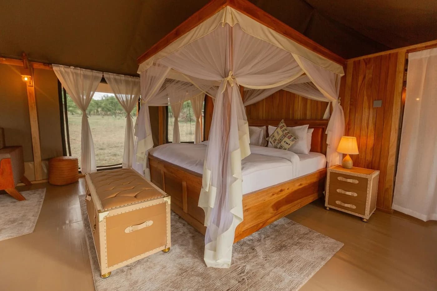 King bed under a mosquito net