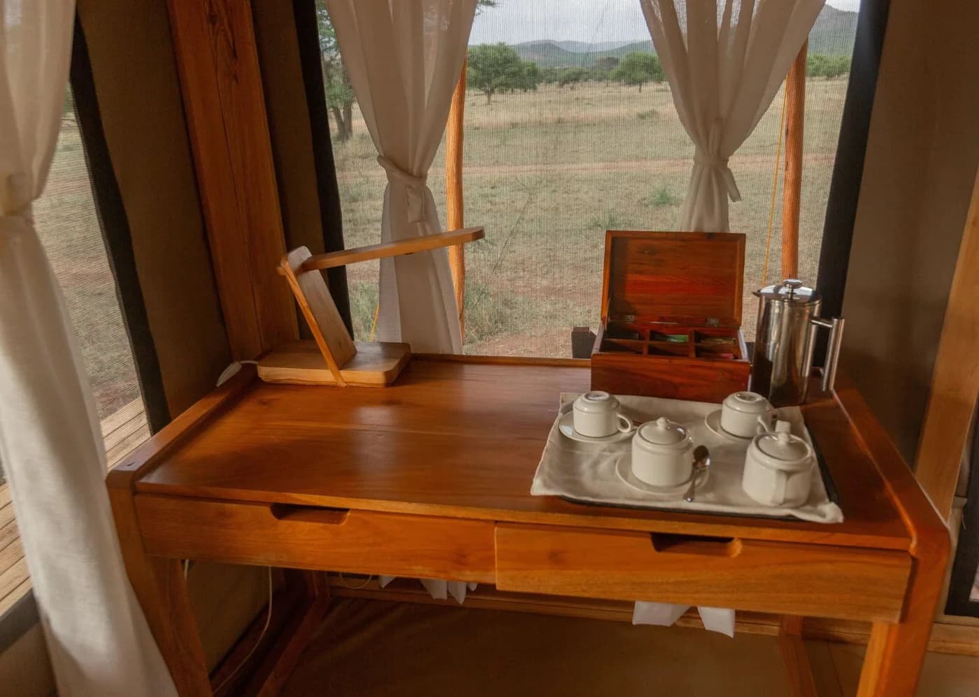 Tea and coffee station in a tent