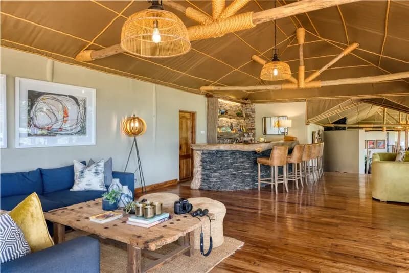 Lounge under the woven pendants
