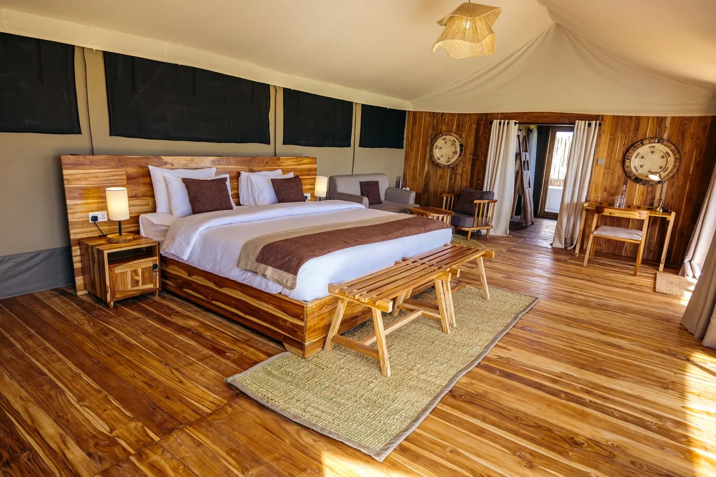 King bed on timber floors