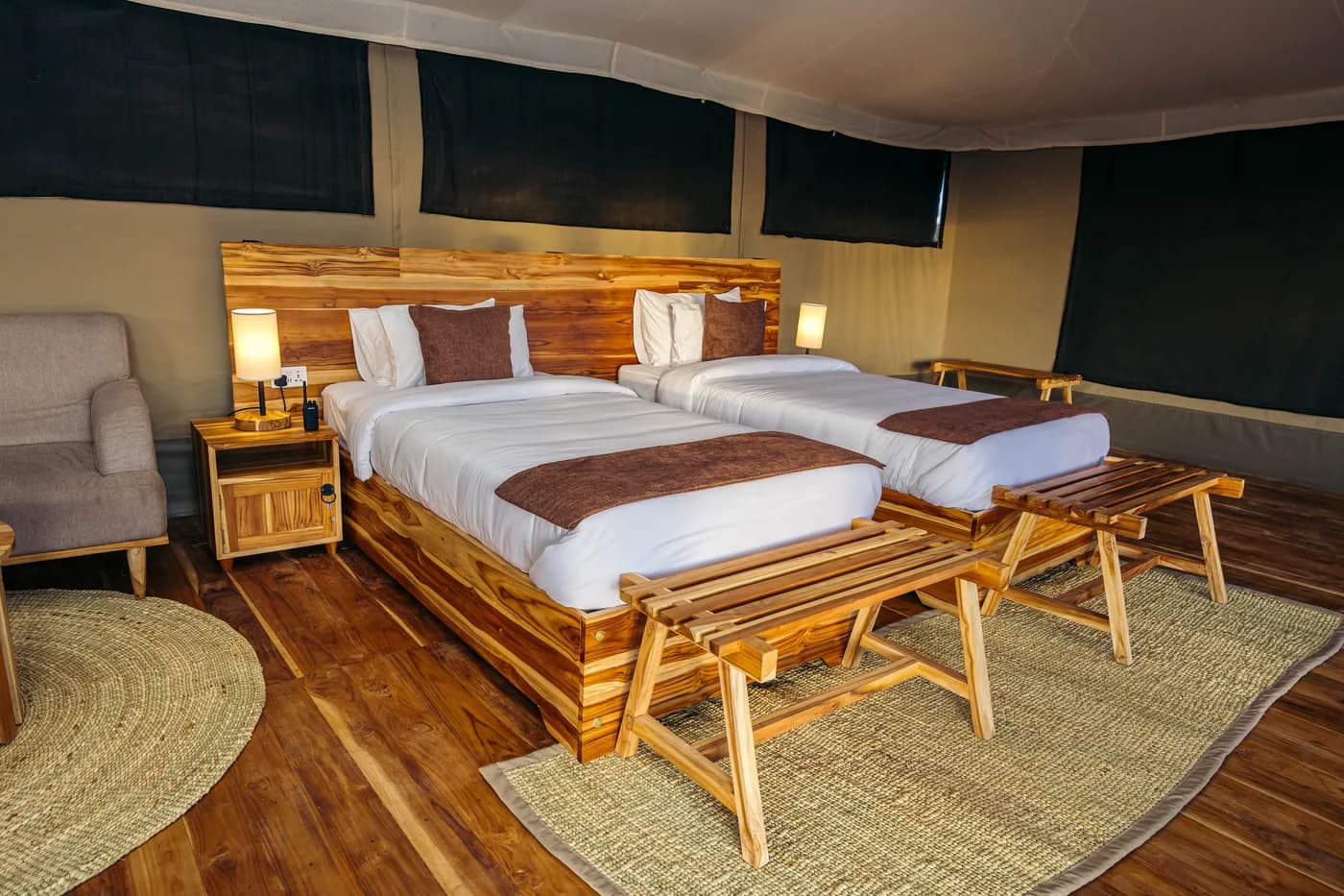 Twin beds in a tent